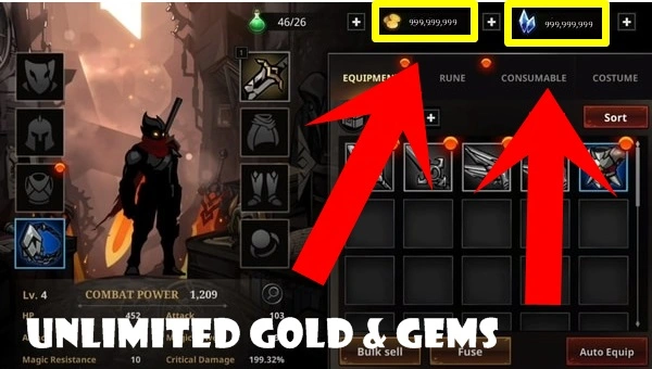 Shadow Knight Mod Apk unlimited money and gems