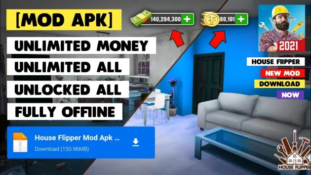 house flipper mod apk unlimited money and flip coins